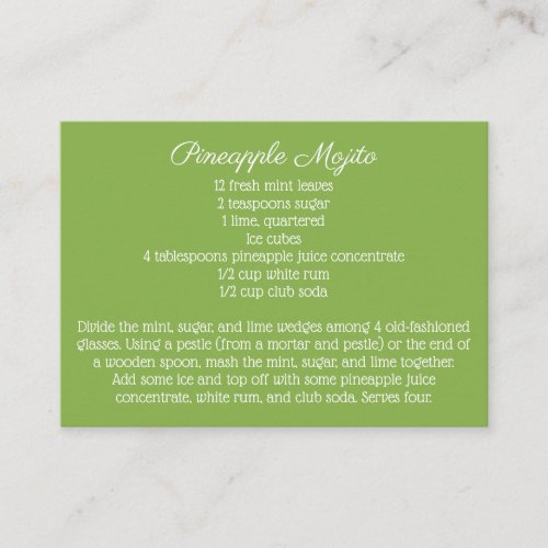 Daisy Green Wedding Signature Drink Recipe Enclosure Card