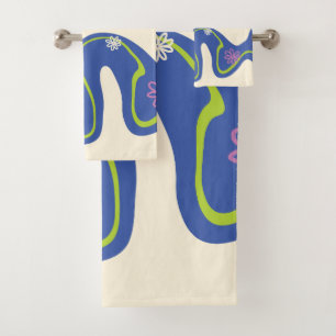 Daisy Groove Blue, Orange, Purple, Green, & Cream Bath Towel Set