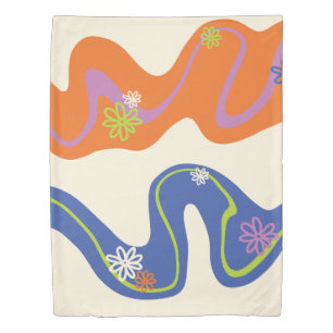 Daisy Groove Blue, Orange, Purple, Green, & Cream Duvet Cover