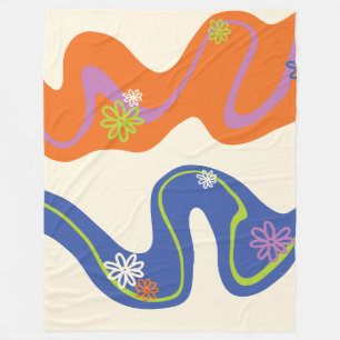 Daisy Groove Blue, Orange, Purple, Green, & Cream Fleece Blanket