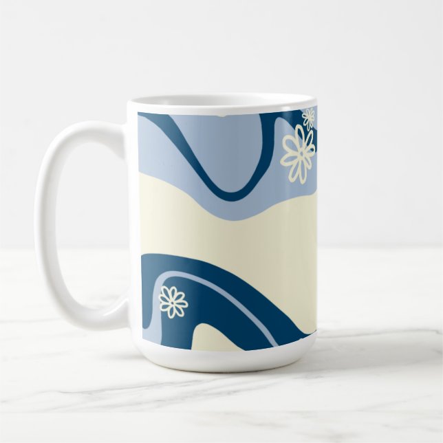 Daisy Groove - Dark Blue, Light Blue and Cream Coffee Mug (Left)