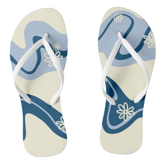 Daisy Groove - Dark Blue, Light Blue and Cream Flip Flops (Footbed)