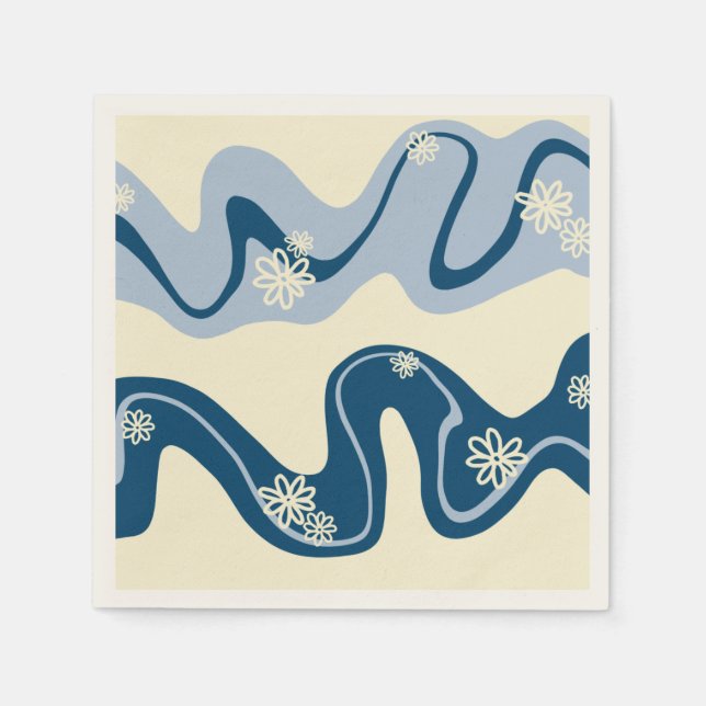 Daisy Groove - Dark Blue, Light Blue and Cream Napkins (Front)