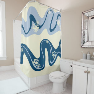 Daisy Groove - Dark Blue, Light Blue and Cream Shower Curtain
