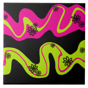 Daisy Groove in Lime Green, Hot Pink and Black Ceramic Tile