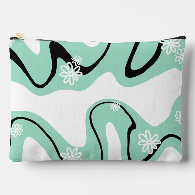 Daisy Groove in Mint Green, Black and White Accessory Pouch (Front)