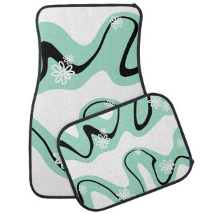 Daisy Groove in Mint Green, Black and White Car Floor Mat