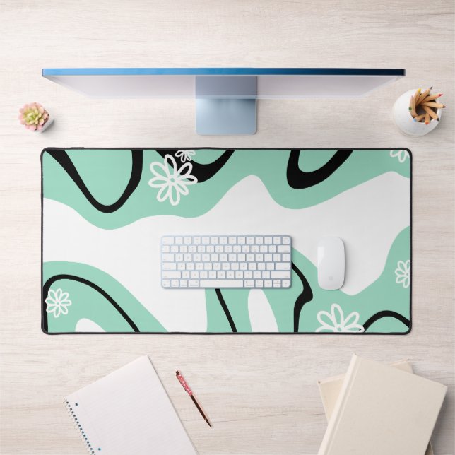 Daisy Groove in Mint Green, Black and White Desk Mat (Office 1)