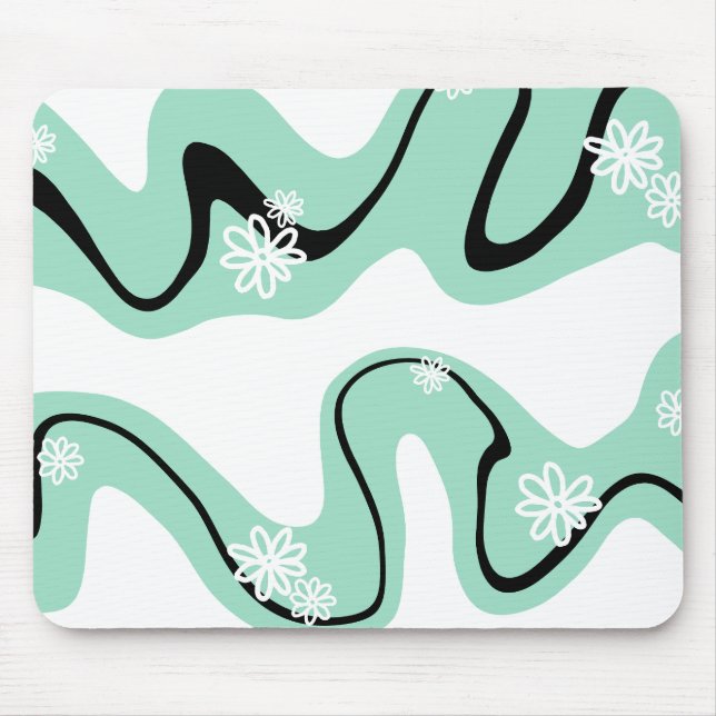 Daisy Groove in Mint Green, Black and White Mouse Pad (Front)