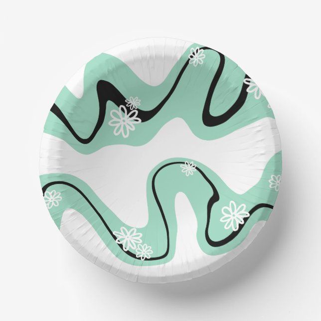 Daisy Groove in Mint Green, Black and White Paper Bowls (Front)