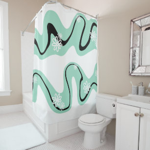 Daisy Groove in Mint Green, Black and White Shower Curtain