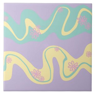 Daisy Groove Pastel Pink, Yellow, Purple & Green Ceramic Tile