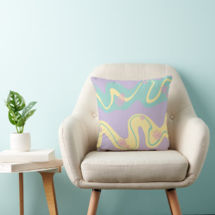 Daisy Groove Pastel Pink, Yellow, Purple & Green Throw Pillow