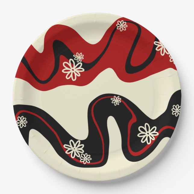 Daisy Groove - Red & Cream Paper Plates (Front)