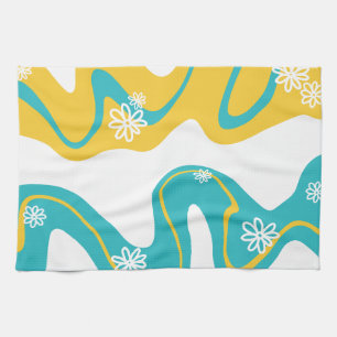 Daisy Groove - Turquoise and Yellow Kitchen Towel