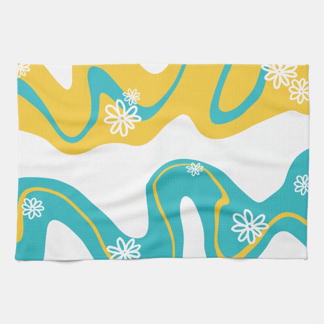 Daisy Groove - Turquoise and Yellow Kitchen Towel (Horizontal)