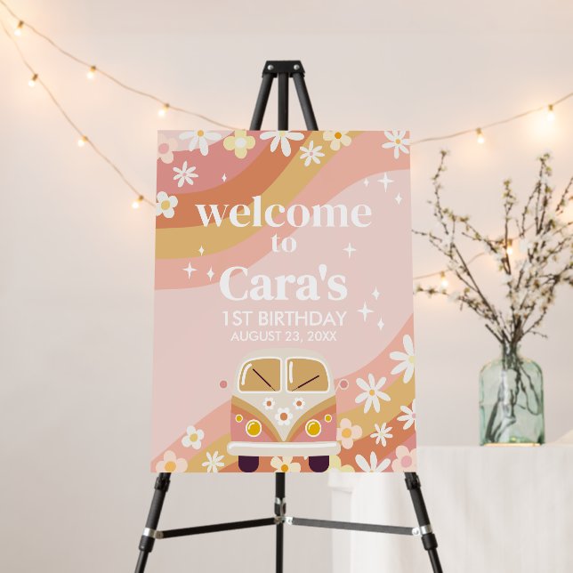 Daisy Groovy One Birthday Party Welcome Sign (In Situ (Stand))