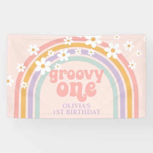 Daisy Groovy One Pastel rainbow first birthday Banner