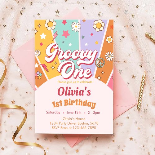 Daisy Groovy One Retro 1st Birthday Invitation