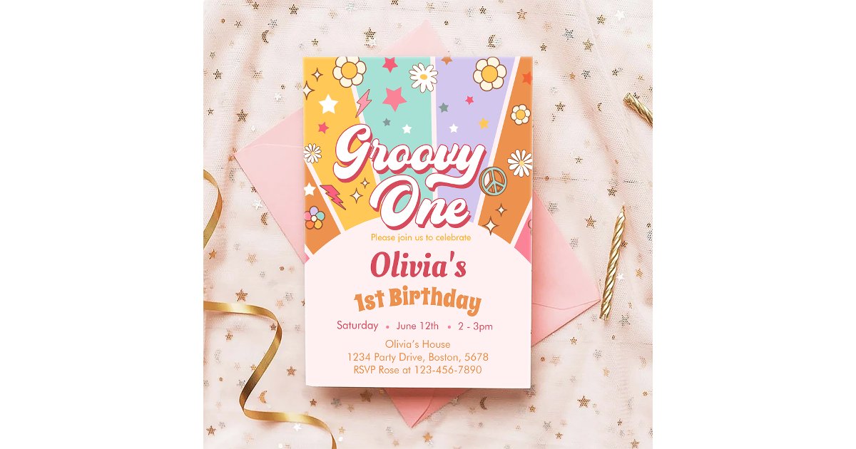 Daisy Groovy One Retro 1st Birthday Invitation | Zazzle