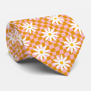 Daisy Groovy Retro Checkerboard, Y2K 90s Neck Tie