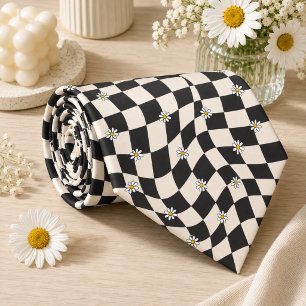 Daisy Groovy Retro Checkerboard, Y2K 90s Neck Tie