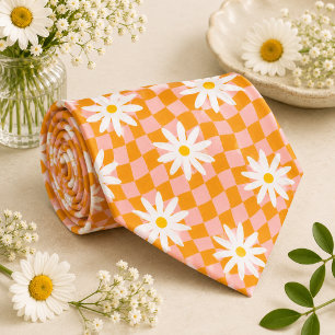 Daisy Groovy Retro Checkerboard, Y2K 90s Neck Tie