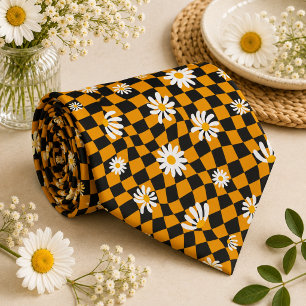 Daisy Groovy Retro Checkerboard, Y2K 90s  Neck Tie