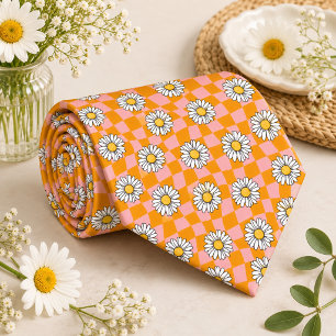 Daisy Groovy Retro Checkerboard, Y2K 90s Neck Tie
