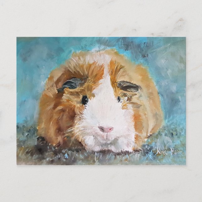 Daisy guinea pig oil painting postcard (Front)