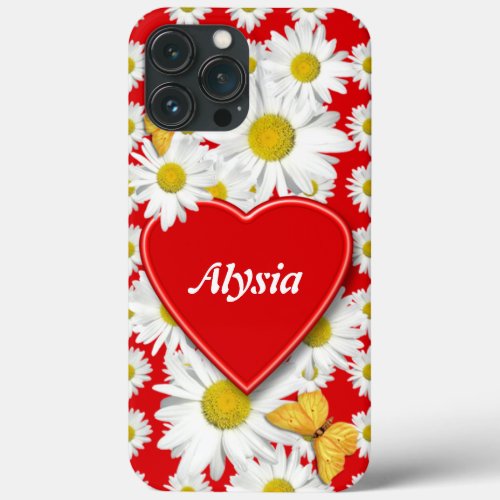 Daisy Heart Custom Name  iPhone 13 Pro Max Case