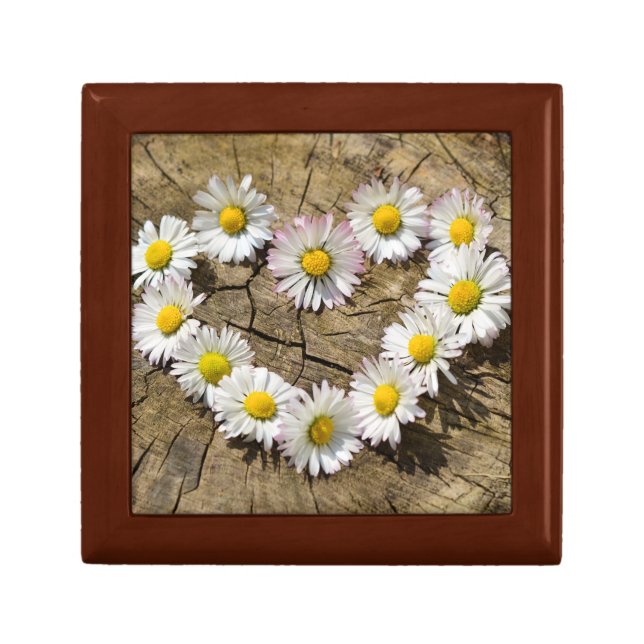 Daisy Heart Wooden Jewelry Keepsake Box (Front)
