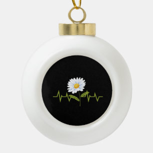 Daisy Heartbeat Ceramic Ball Christmas Ornament