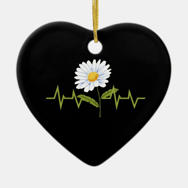 Daisy Heartbeat Ceramic Ornament (Front)