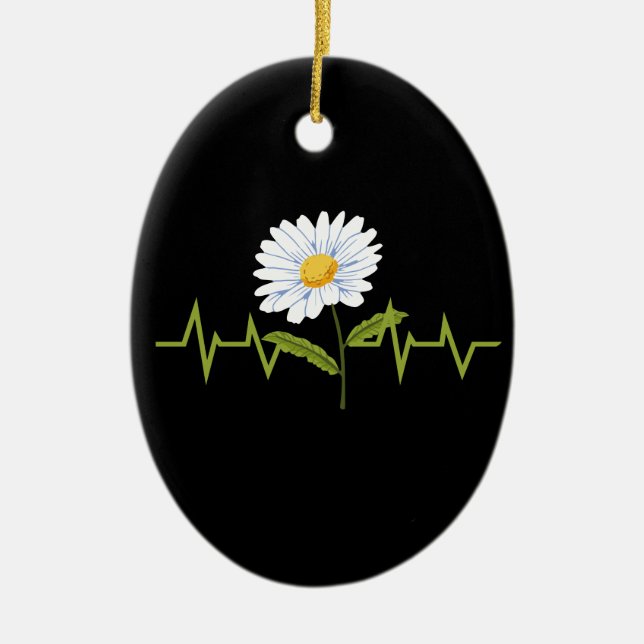 Daisy Heartbeat Ceramic Ornament (Front)