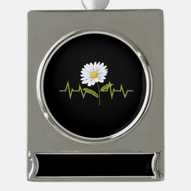 Daisy Heartbeat Silver Plated Banner Ornament (Front)