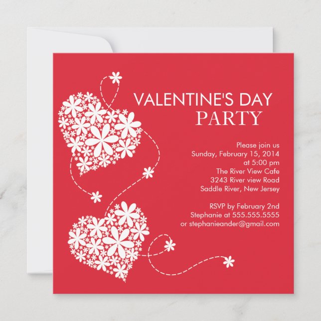 Daisy Hearts Valentines's Day Party Invitations (Front)