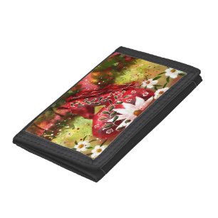 Daisy Horse Abstract Art Red White Green Floral Trifold Wallet