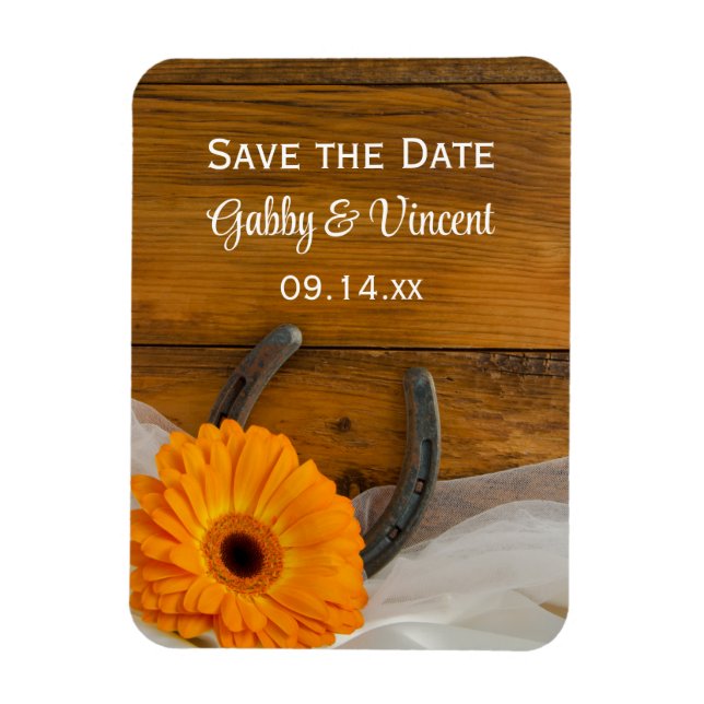 Daisy Horseshoe Country Barn Wedding Save the Date Magnet (Vertical)