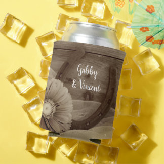 Daisy Horseshoe Western Wedding Save the Date Can Cooler