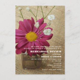 Daisy In Apothecary Bottle Burlap Rehearsal Dinner Invitation