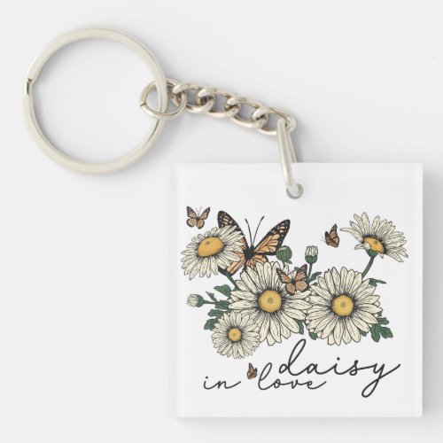 Daisy In Love Wildflower  Keychain