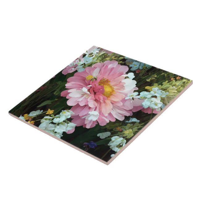 Daisy in Pink Ceramic Tile (Side)
