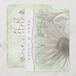 daisy in soft green hue with torn paper edge invitation