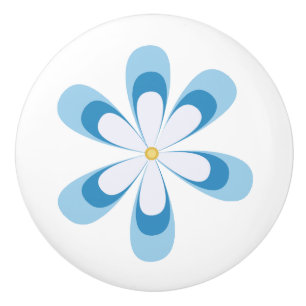 Daisy in white and blues with gold yellow centre ceramic knob