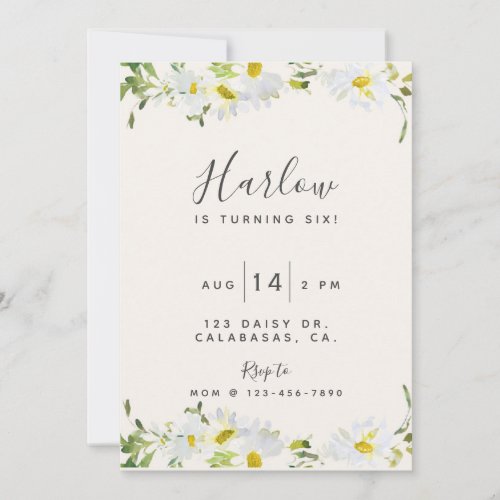 daisy invite wildflower birthday floral invite