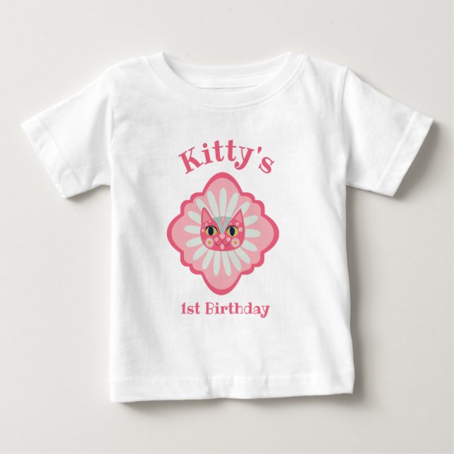 Daisy Kitty cat Face 1st birthday Baby T-Shirt (Front)
