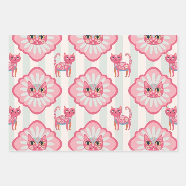 Daisy Kitty Face Purr-fect Birthday Party Wrapping Paper Sheets (Front)