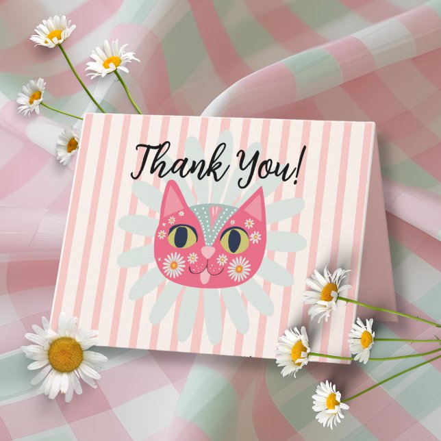 Daisy Kitty Face Purr-fect Birthday Thank You note Card (Creator Uploaded)