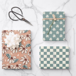 Daisy Ladybug and Checkerboard Wrapping Paper Sheets